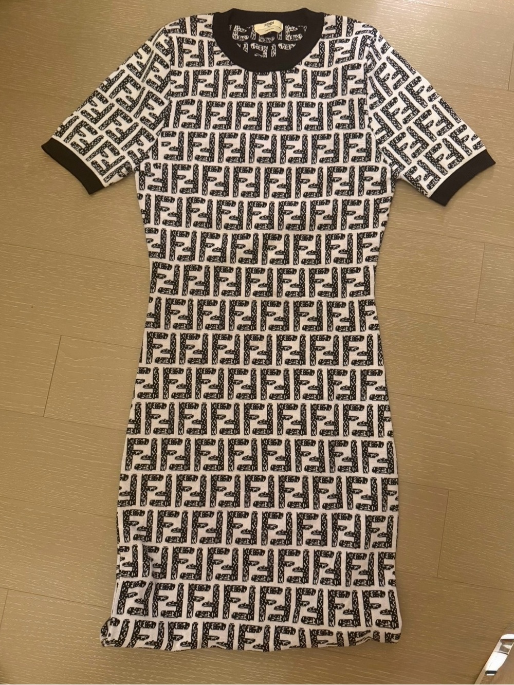Fendi Black & White FF Logo Knit Mini Dress 38